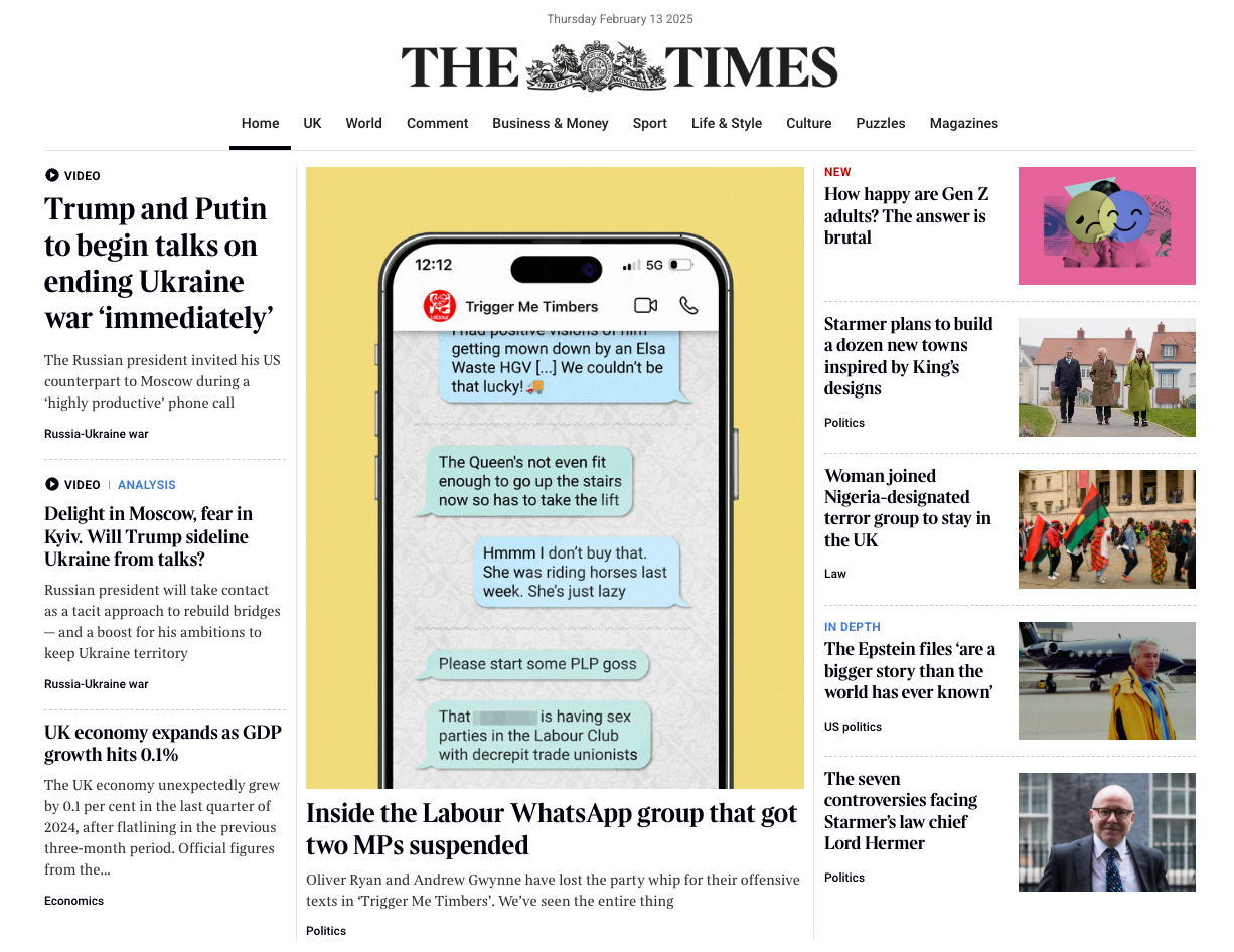 A sample from the The Times (13 Feb 2025)