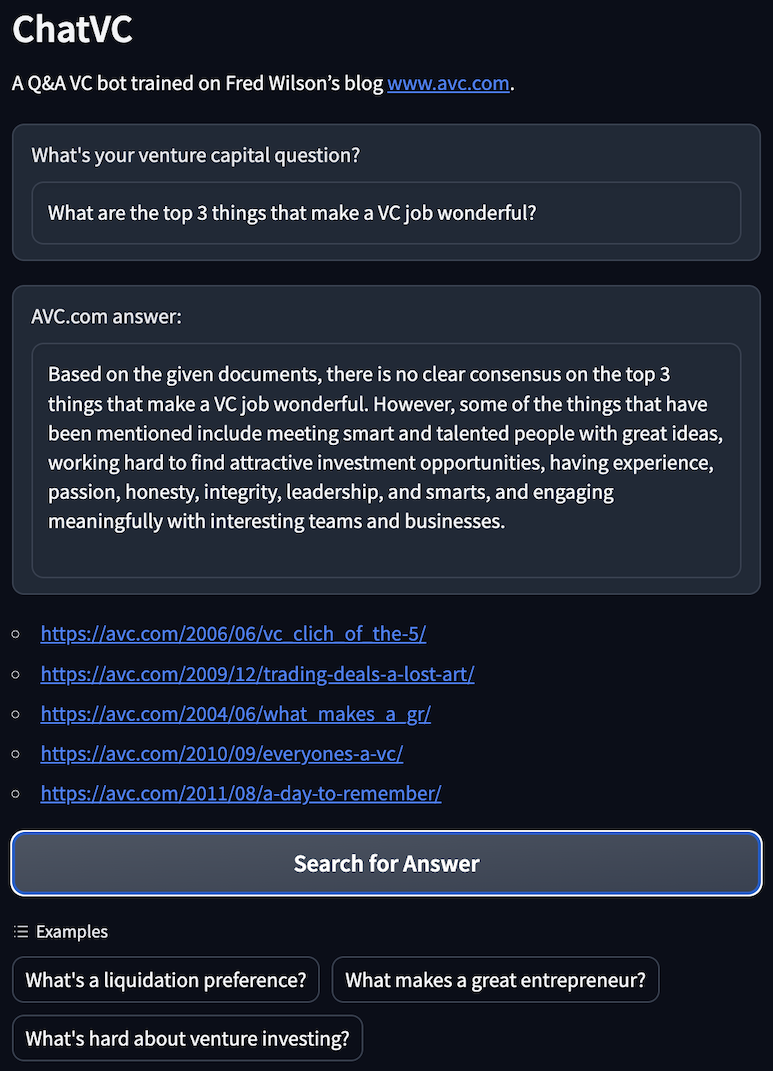 ChatVC: An AI bot that uses avc.com blog posts.